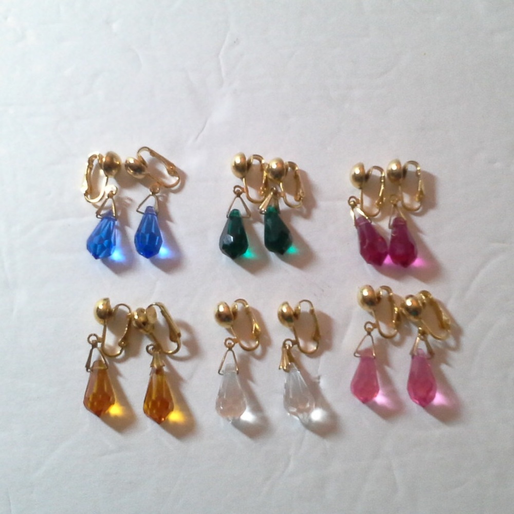 Teardrop Gem Colored Clip Earrings Leverbacks